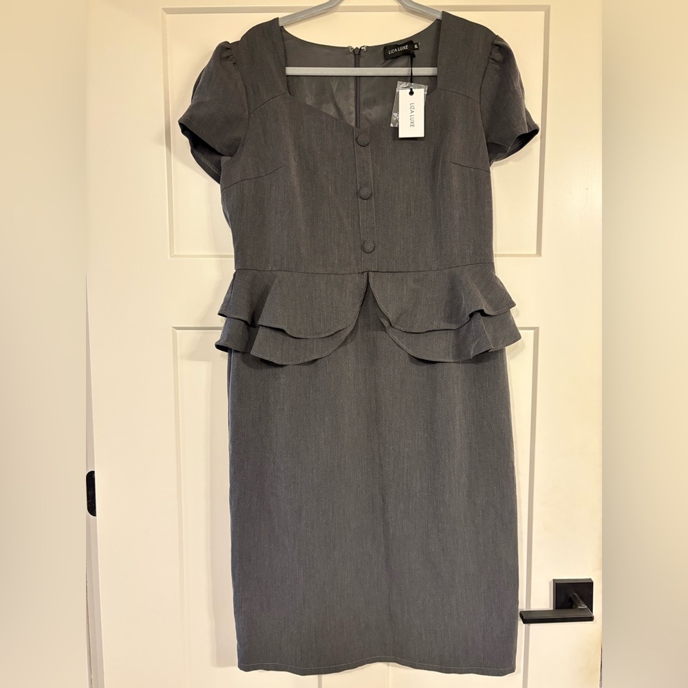 Liza Luxe Charcoal Peplum Dress NWT